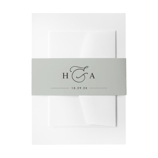 Bandeau De Faire-part Sage Green Simple Script Monogramme Mariage (Devant example)