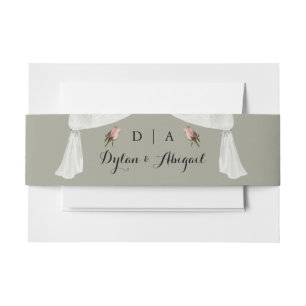 Bandeau De Faire-part Sage monogramme avec bande de ventre Mariage Rose
