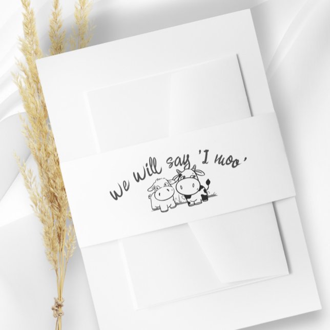 Bandeau De Faire-part Sainte Vache Nous Dirons Je Moo Mariage (Holy Cow We Will Say I Moo Wedding Invitation Belly Bands from Ricaso. Cute whimsical cow couple)