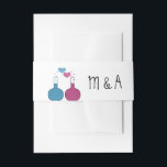 Bandeau De Faire-part Science de l'amour Mariage Belly Bands<br><div class="desc">Si amusant et nerdy sont ces bandes de ventre de la Science de l'Amour qui ont une paire de béchers, l'un en bleu et l'autre en fuchsia, avec de mignonnes bulles cardiaques. Ce design fantaisiste et unique est parfait pour ce couple de malins qui veut quelque chose de mémorable qui...</div>