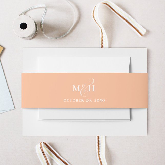 Bandeau De Faire-part Script Monogramme Mariage de pesage personnalisé (Invitation belly band with monogram and ampersand.)