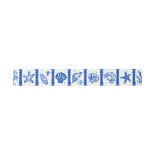 Bandeau De Faire-part Seashell Grid Plage Mariage Bleu Blanc CUSTOM