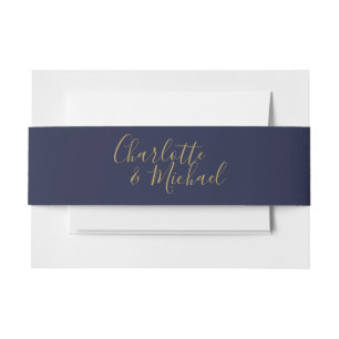Bandeau De Faire-part Simple Bleu Marine Et Or Signature Script