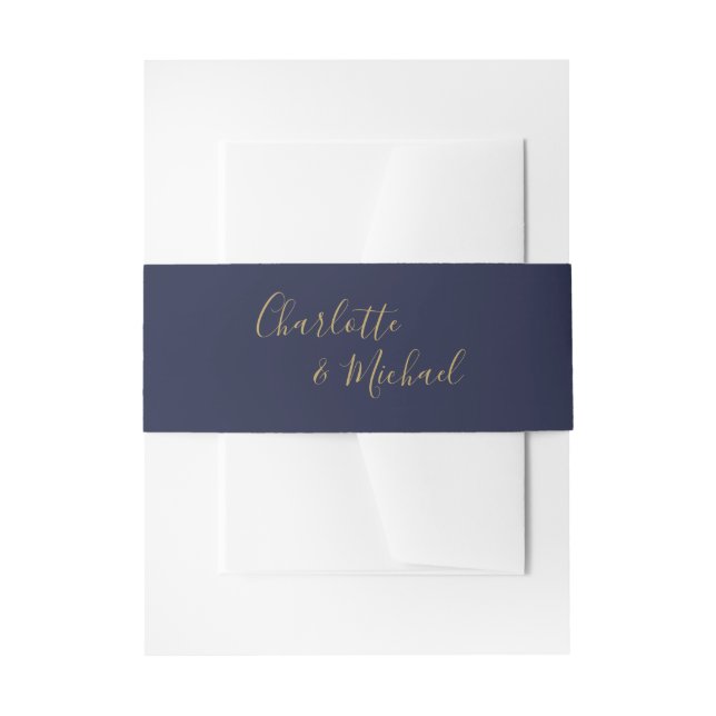 Bandeau De Faire-part Simple Bleu Marine Et Or Signature Script (Devant example)