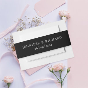 Bandeau De Faire-part Simple Élégant Nom Noir Et Mariage Date