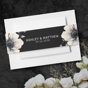 Bandeau De Faire-part Simple Moderne Élégante Mariage Fleur Noir