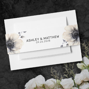 Bandeau De Faire-part Simple Moderne Élégante Mariage Floral Noir Blanc
