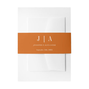 Bandeau De Faire-part Simple Monogramme Couple Nom Brûlé Orange Et Blanc