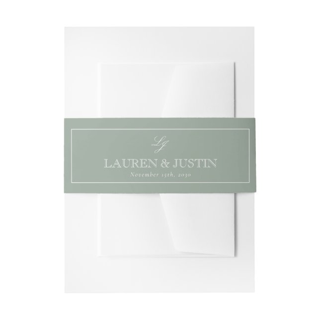 Bandeau De Faire-part Simple Monogramme Script Sage Green Mariage élégan (Devant example)