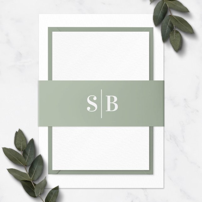 Bandeau De Faire-part Simple Monogramme Vert Feuille Clair Mariage (Créateur téléchargé)