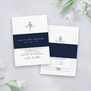 Bandeau De Faire-part Simple Navy Blue Minimalist Noms Mariage classique