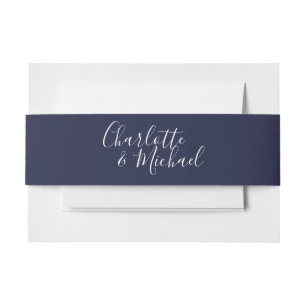 Bandeau De Faire-part Simple Navy Blue Signature Invitation Belly Band