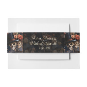 Bandeau De Faire-part Skeletons rose vif Vintage Invitation Belly Band