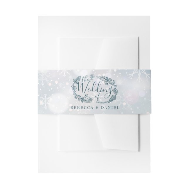Bandeau De Faire-part Snowflakes d'hiver Rustique Floral Mariage (Devant example)