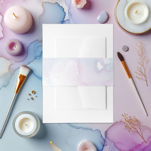 Bandeau De Faire-part Soft Pastel Blue, Lilac et encre d'alcool d'or (Soft Pastel Blue, Lilac, and Gold Alcohol Ink Invitation Belly Band)