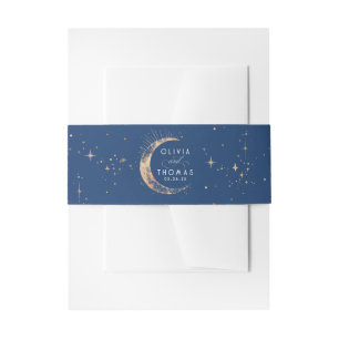 Bandeau De Faire-part Stars Moon Marine Blue et Gold CelestiMariage