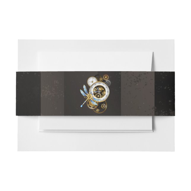 Bandeau De Faire-part Steampunk Clock with Mechanical Dragonfly (Devant Example)