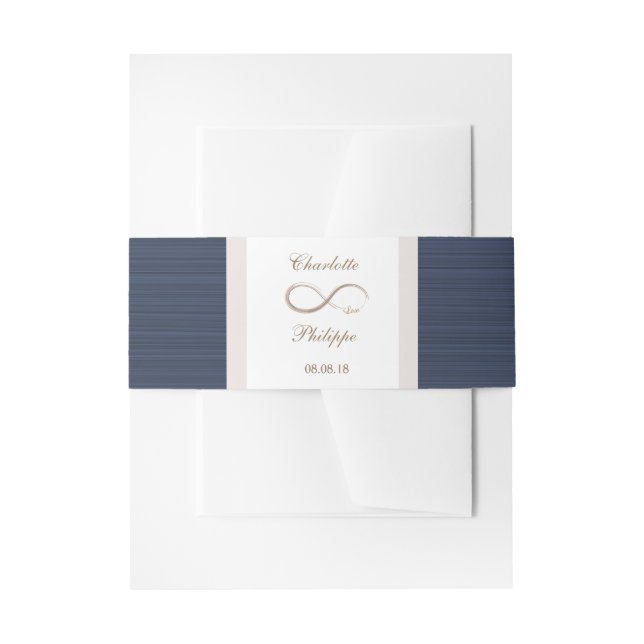 Bandeau De Faire-part Symbole d'infini rayures bleues or blanc Mariage E (Devant example)