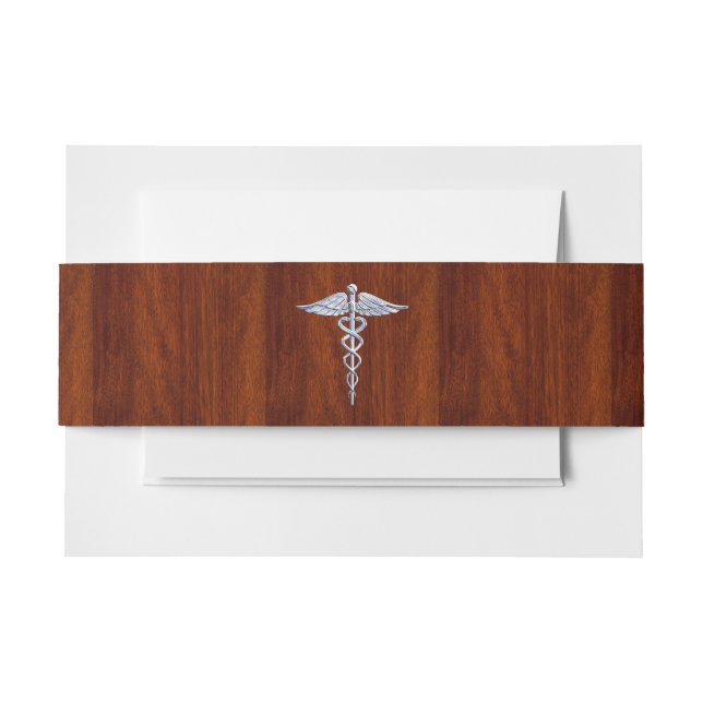 Bandeau De Faire-part Symbole Médicale Silver Caduceus Décor en acajou (Devant Example)