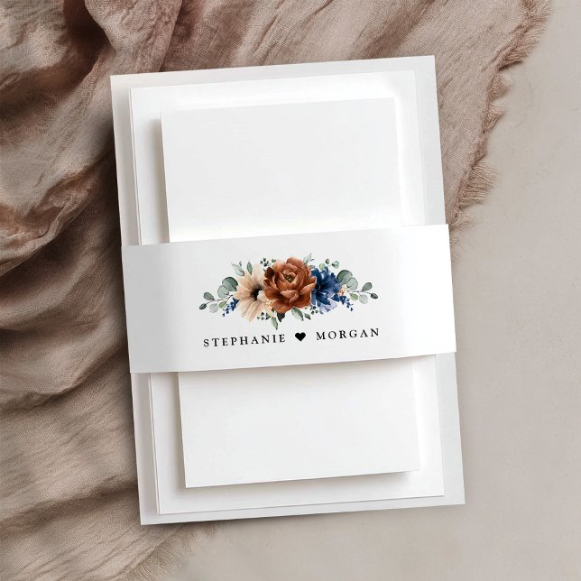 Bandeau De Faire-part Terracotta Marine Bleu Vert Mariage géométrique (Terracotta Navy Blue Greenery Geometric Wedding Invitation Belly Band)