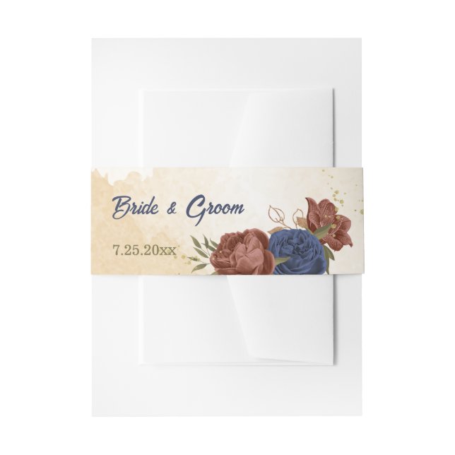 Bandeau De Faire-part terre cuite et fleurs bleu marine mariage (Devant example)