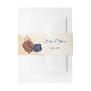 Bandeau De Faire-part terre cuite et fleurs bleu marine mariage