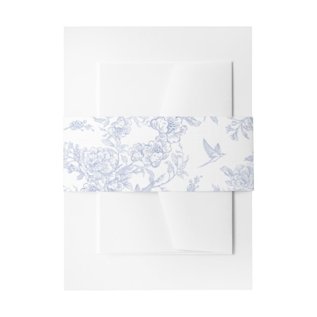 Bandeau De Faire-part Toile de Jouy bleue florale élégante (Devant example)