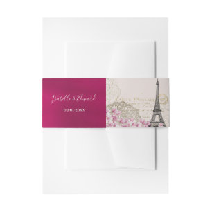 Bandeau De Faire-part Tour Eiffel vintage Paris Fleurs roses Bourgogne