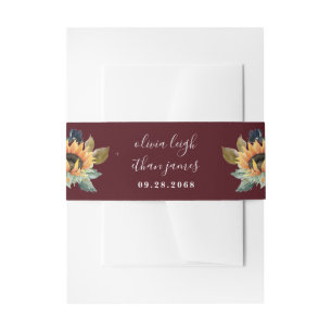 Bandeau De Faire-part Tournesol et Rose Bourgogne Rouge Mariage bleu de