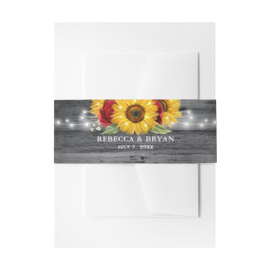 Bandeau De Faire-part Tournesol gris rustique et Mariage rose rouge