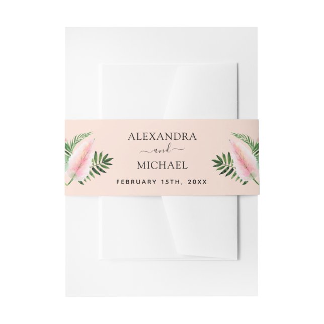 Bandeau De Faire-part Tropical Palmier Aquarelle Rose Pâle Hawaïen (Devant example)