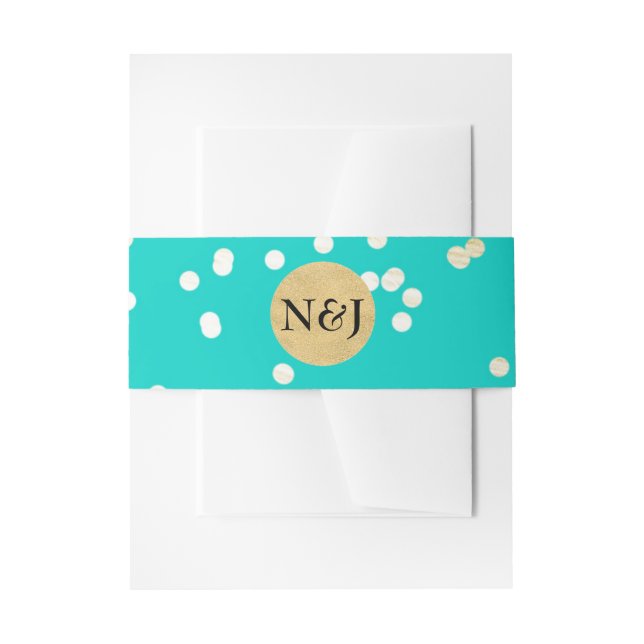 Bandeau De Faire-part Turquoise Bleu & Or Confetti Brillants Points Mode (Devant example)