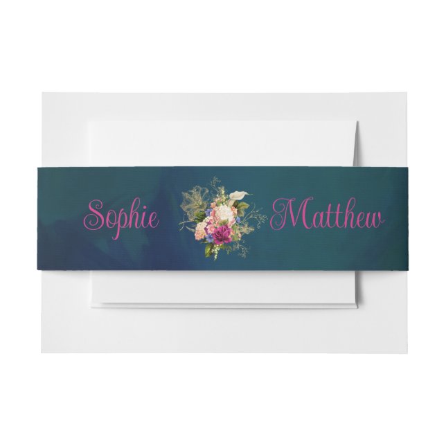 Bandeau De Faire-part Turquoise, Marine, Vert, Gold Bold Florals Mariage (Devant Example)