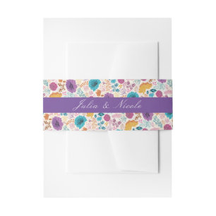 Bandeau De Faire-part Turquoise Purple Jaune Fleurs de prairie de printe