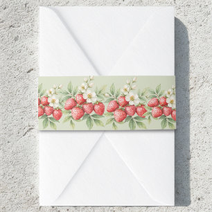 Bandeau De Faire-part Une fraise douce et sucrée en fleurs vertes