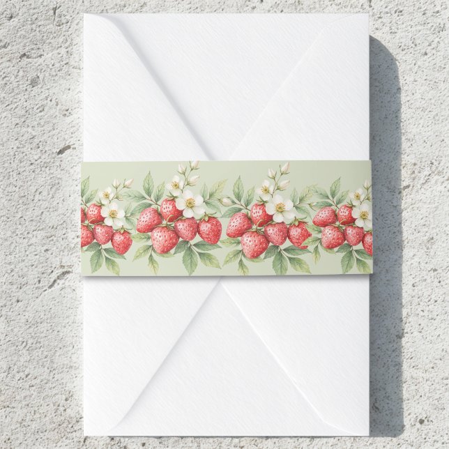 Bandeau De Faire-part Une fraise douce et sucrée en fleurs vertes (Créateur téléchargé)