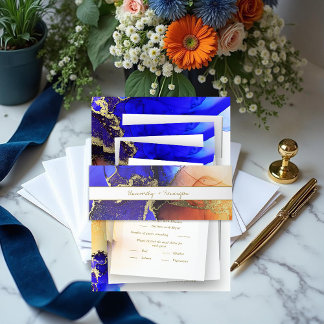 Bandeau De Faire-part Unique Faire-part de mariage d'encre d'alcool bleu