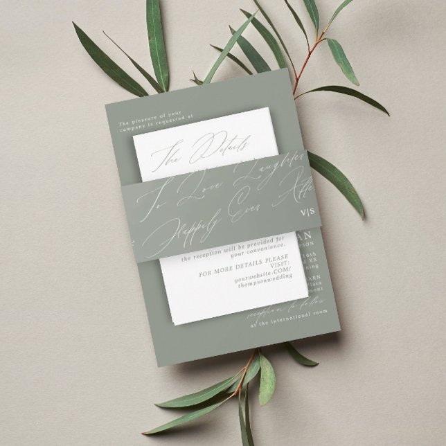 Bandeau De Faire-part Unique Green Sage Love Rire Monogramme Mariage (Créateur téléchargé)