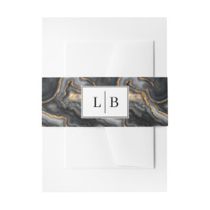Bandeau De Faire-part Vagues de marbre noir et or sophistiquées