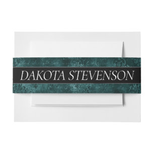 Bandeau De Faire-part Velvety Turquoise Damask Grunge vert foncé Baroq
