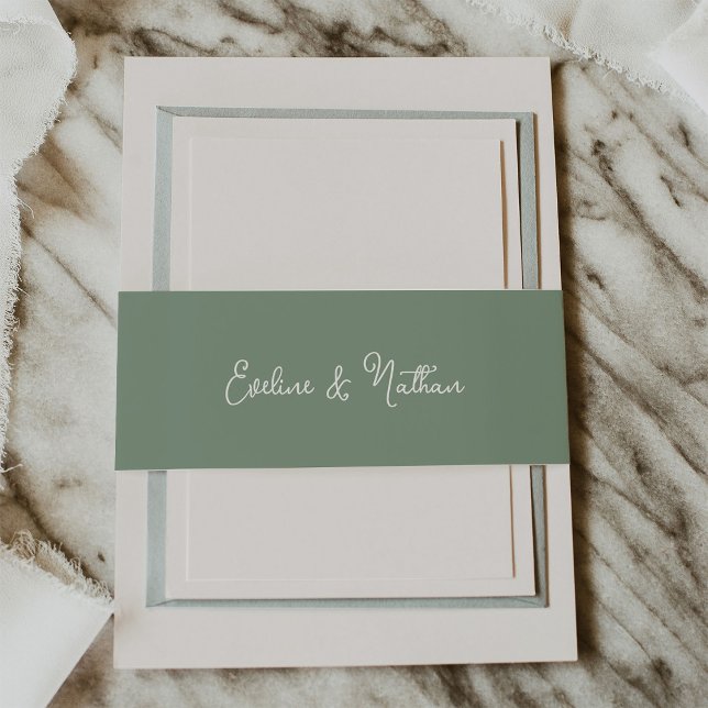 Bandeau De Faire-part Vert doux et blanc | MARIAGE (Stylish sage green belly bands)