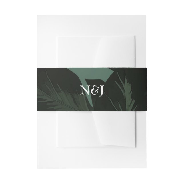 Bandeau De Faire-part Vert et noir Chic Feuilles Tropicales Mariage (Devant example)