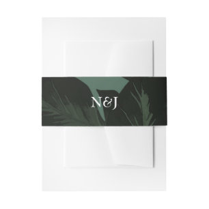 Bandeau De Faire-part Vert & Noir Chic Feuilles Tropicales Mariage