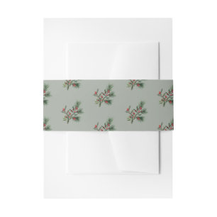 Bandeau De Faire-part Vert sauge Baies rouges Noël Fêtes