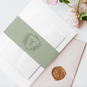 Bandeau De Faire-part Vintage Floral Crest olive sauge Monogramme Mariag