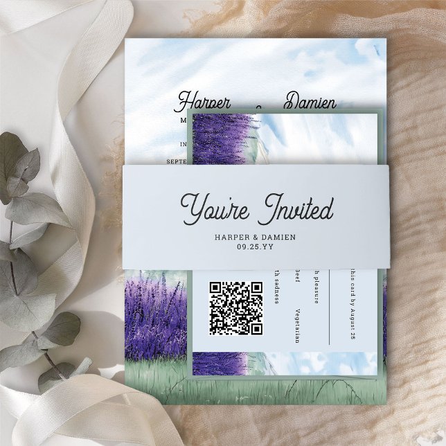 Bandeau De Faire-part Vous êtes invité Simple Moderne Mariage bleu (Wedding Invitation Belly Band from my Mountain Lavender Wedding Collection)