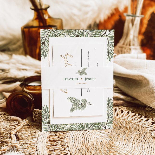 Bandeau De Faire-part Whimssical Green et Gold Pine Cone Mariage (Créateur téléchargé)