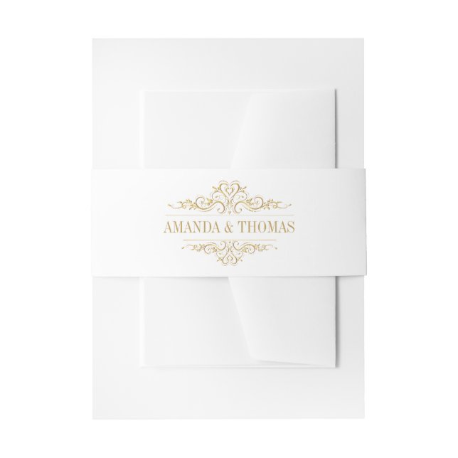 Bandeau De Faire-part White Golden Frame Invitation Belly Band (Devant example)