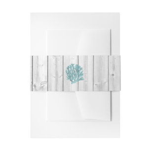Bandeau De Faire-part White Washed Wood Turquoise Coral Beach Wedding Ba