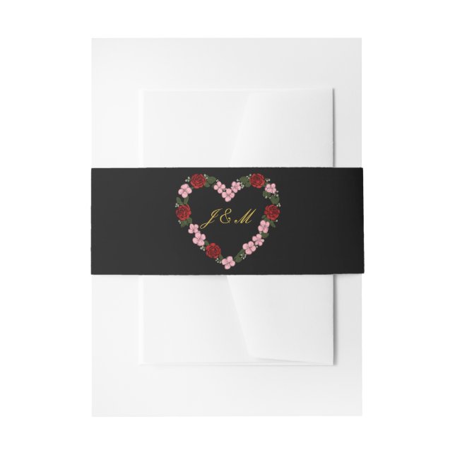 Bandeau d'invitation noir avec un cœur rose  (Devant example)